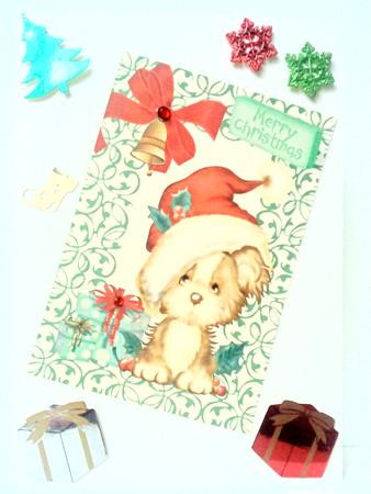 Puppy in Santa Hat with Presents A4 by Belinda Ellingham
