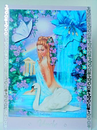 Bathing Beauty with Swan in Fantasy Waterfall A4 by Belinda Ellingham