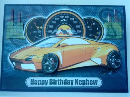 Happy Birthday Nephew Lamborghini Embolado Yellow by Belinda Ellingham