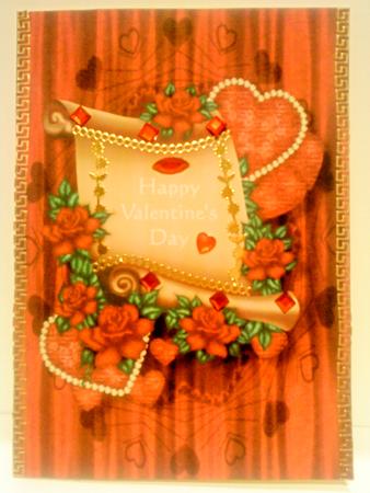 Gold Scroll, Red Hearts and Red Roses A4 Card by Belinda Ellingham