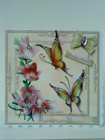 Oriental Pink Lillies and Butterflys by Belinda Ellingham