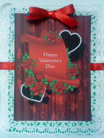 Red Scroll, Black Hearts and Red Roses A4 Card by Belinda Ellingham