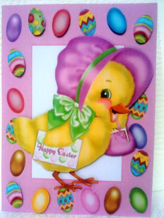 Easter Chick in Bonnet in Egg Frame A4 by Belinda Ellingham