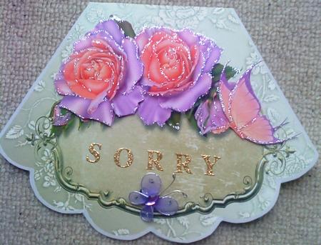 Pink Roses on a Gold Plaque with Butterflies Rocker Card by Belinda Ellingham