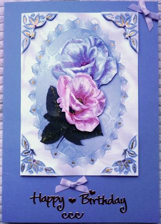 Pretty Lilac and Pink Flowers on Cream Satin A4 by Belinda Ellingham