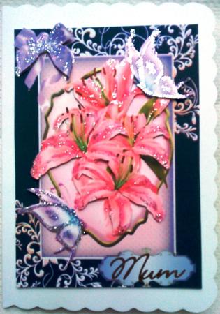 Lovely Pink Lillies Ona Lilac Frame by Belinda Ellingham