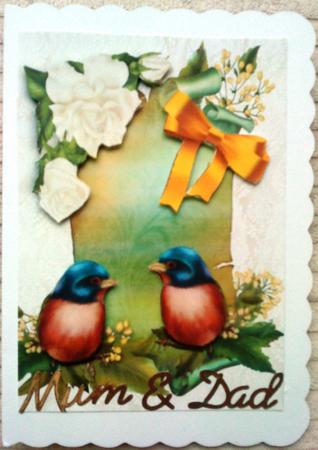 Pretty Birds on a Scroll with White Roses A4 by Belinda Ellingham