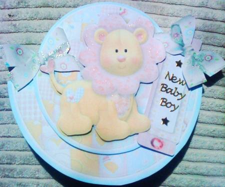 Cute Little Lion on Patchwork Rocker Card by Belinda Ellingham