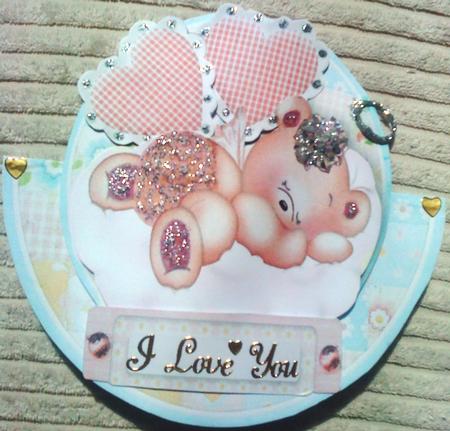 Little Sleepy Girl Angel Bear on Patchwork Rocker Card by Belinda Ellingham