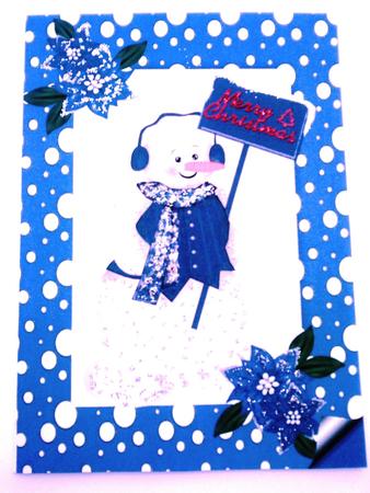 Snowman in Electric Blue Snow Frame A4 by Belinda Ellingham
