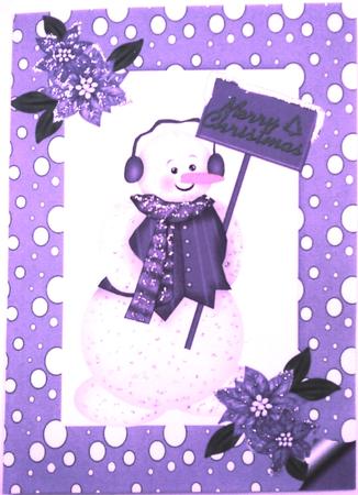 Snowman in Purple Snow Frame A4 by Belinda Ellingham