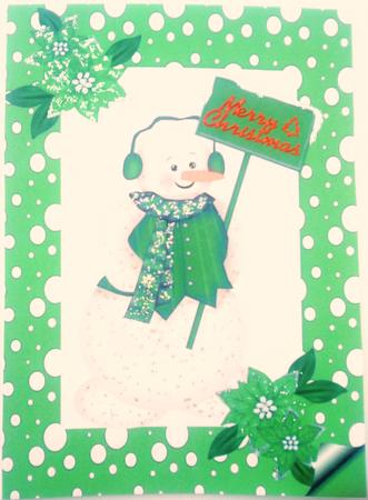 Snowman in Green Snow Frame A4 by Belinda Ellingham