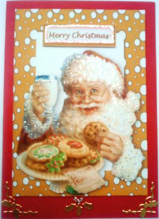 Vintage Santa with Cookies in Gold Snow Frame by Belinda Ellingham