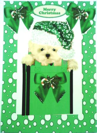 Cute Westie in Green Santa Hat A4 by Belinda Ellingham