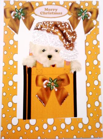 Cute Westie in Gold Santa Hat A4 by Belinda Ellingham