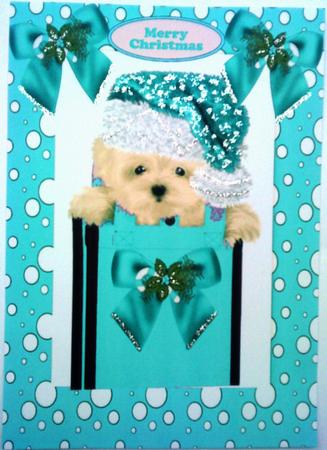 Cute Westie in Turq Santa Hat A4 by Belinda Ellingham