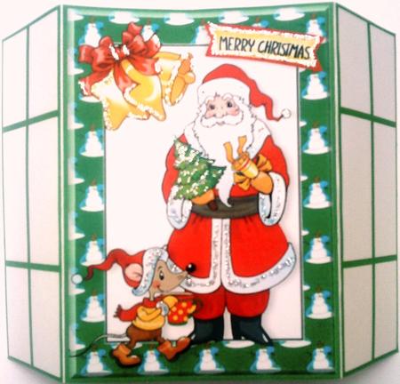 Cup of Tea Santa in Green French Doors by Belinda Ellingham