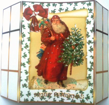 Santa with Vintage Bells and Bow, French Gatefold by Belinda Ellingham