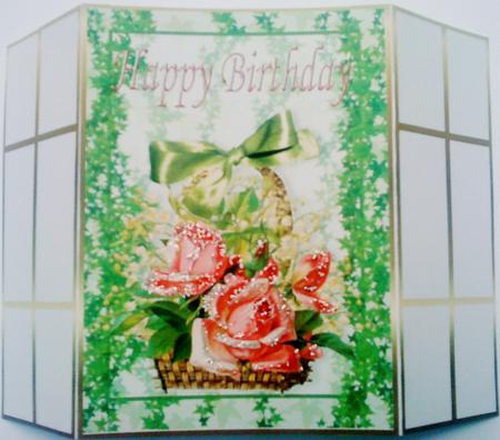 Basket of Pink Roses with Ivy, French Gatefold by Belinda Ellingham