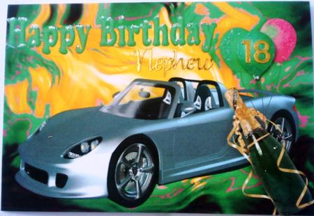 Sports Car with Champagne on Green Abstract A4 by Belinda Ellingham