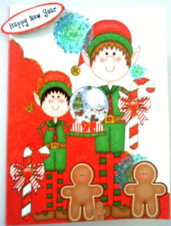 Santas Little Helpers A5 Shaped Front Print & Fold Card by Belinda Ellingham