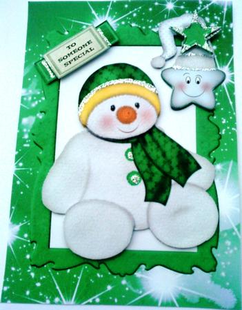 Snowman with Cheeky Star in Green Frame by Belinda Ellingham