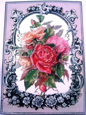Pretty Roses in Vintage Frame A4 by Belinda Ellingham