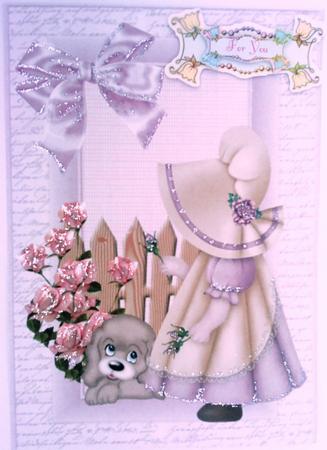 Little Girl in Cream and Dark Pink Bonnet A4 by Belinda Ellingham
