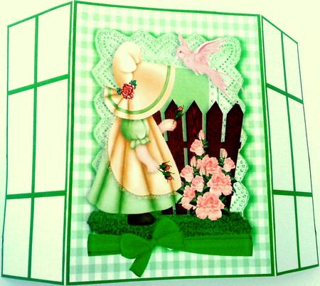 Little Bonnet Girl with Bird, French Gatefold by Belinda Ellingham