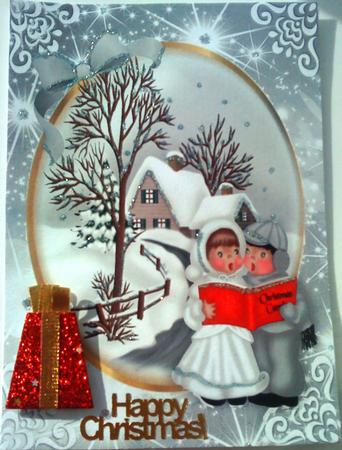Beautiful Snow Scene, with Carol Singers in Silver A4 by Belinda Ellingham