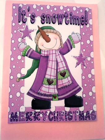 Snowman with Carrot Nose in Pink Snow Frame A4 by Belinda Ellingham