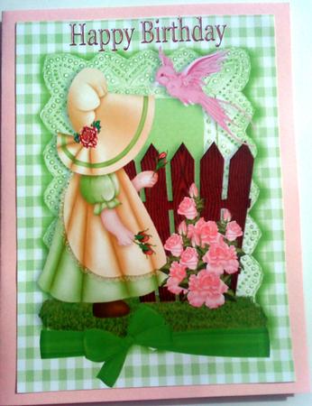Little Bonnet Girl with Pink Bird, with Roses A4 by Belinda Ellingham