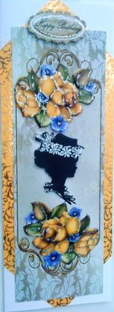 Silhouette of Vintage Lady with Gold Roses Tall Dl by Belinda Ellingham