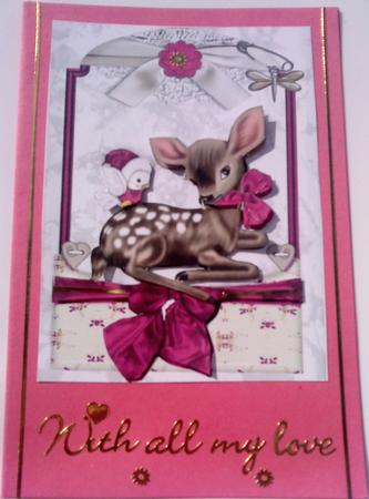 Cute Little Deer in Pink Lace Frame by Belinda Ellingham