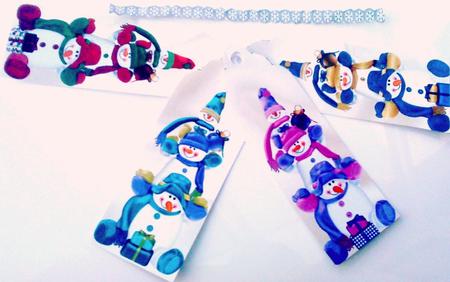 Triple Snowmen Climbing Bookmarks with Border by Belinda Ellingham