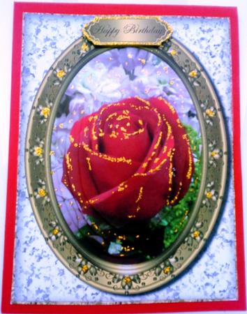 Red Rose in Embossed Frame Pyramid Card 4 by Belinda Ellingham