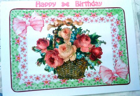 Basket of Roses with Bows in Lace Frame A4 by Belinda Ellingham