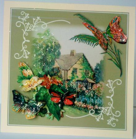 Vintage House with Flowers & Butterflies by Belinda Ellingham