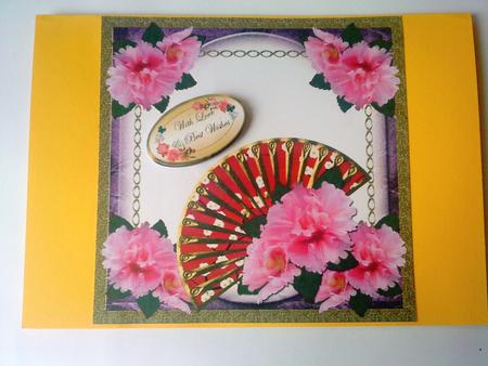 Fan & Pink Flowers Large Square Topper 10(4) by Belinda Ellingham