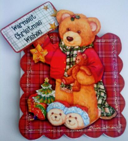Christmas Teddy Bear - Scalloped Easel Card by Belinda Ellingham