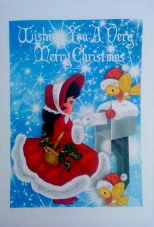 Little Girl in Red with Bird with Bauble A4 by Belinda Ellingham