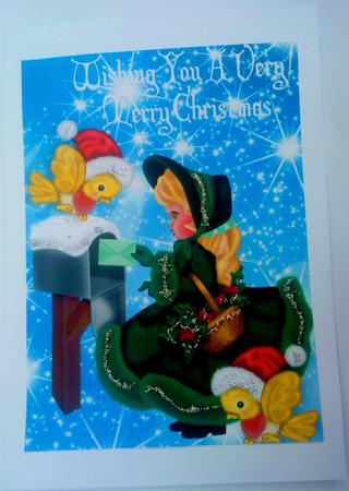 Litle Girl in Green Posting Her Letters with Birds A4 by Belinda Ellingham