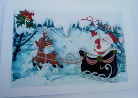 Santa in His Sleigh with Rudolph in the Snow A4 by Belinda Ellingham