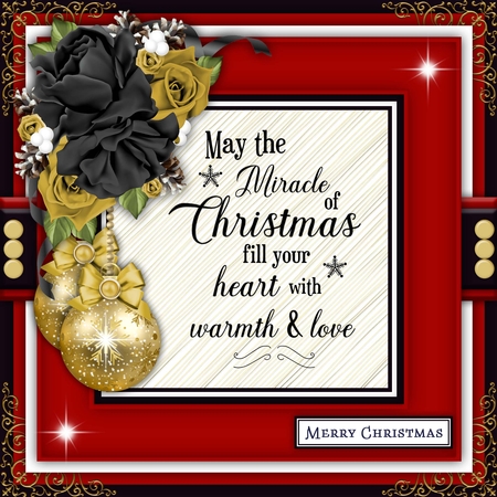 Christmas 5 Rose Vignette Black and Gold by Belinda Rub