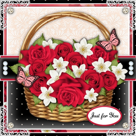 Red Roses Basket Decoupage with 3 Bonus Papers by Belinda Rub