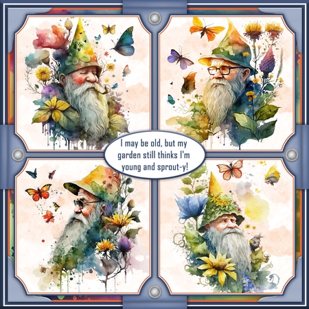 5 Watercolour Old Man with Flower Toppers    by Belinda Rub