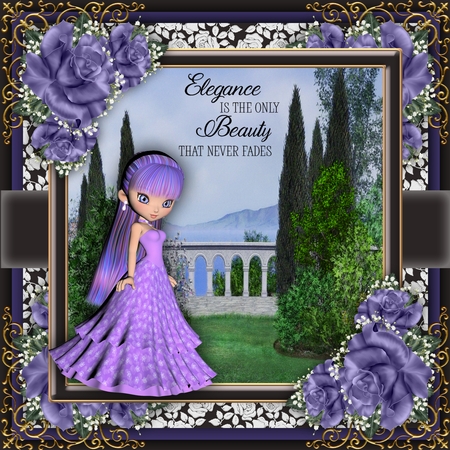 Cute Cookie Character Girl in a Purple Gown Poser Graphics  by Belinda Rub