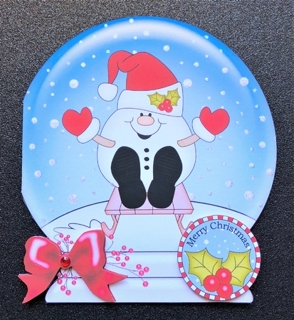 Christmas Snow Globe Shaped Card - Cute Little Snowball Sam is Sledging by Belinda Rub