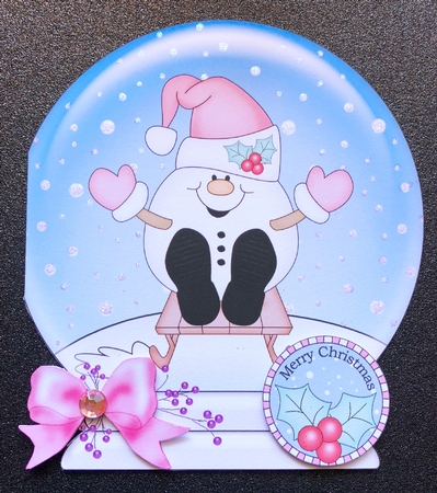 Christmas Snow Globe Shaped Card - Cute Little Snowball Sam is Sledging by Belinda Rub