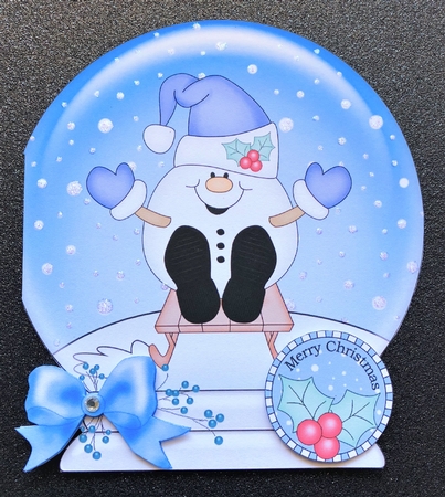 Christmas Snow Globe Shaped Card - Cute Little Snowball Sam is Sledging by Belinda Rub
